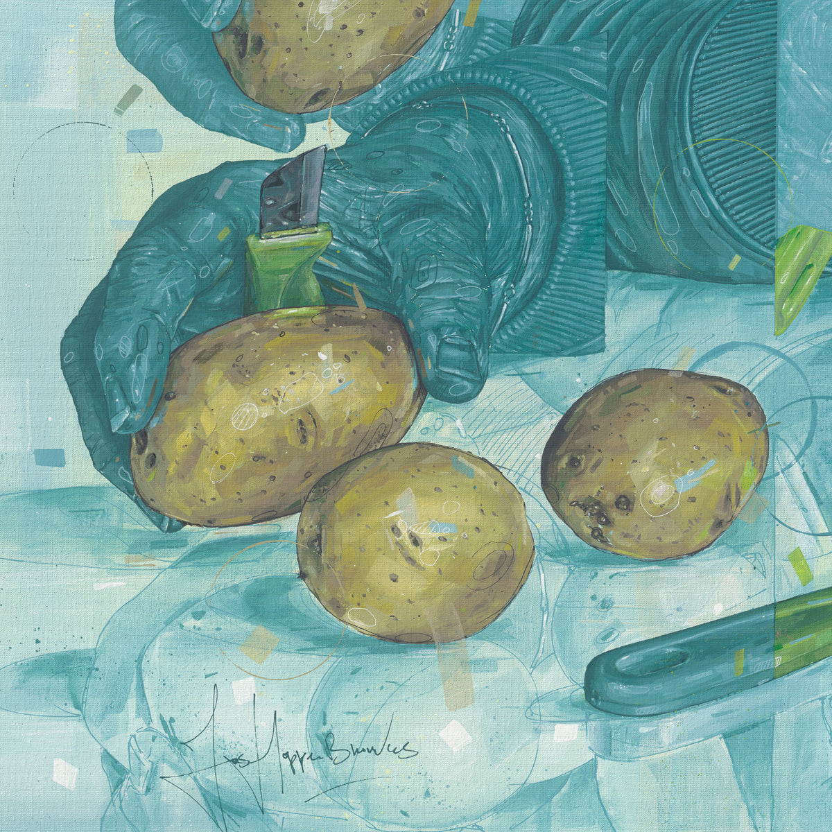 Peeling potatoes fine art print