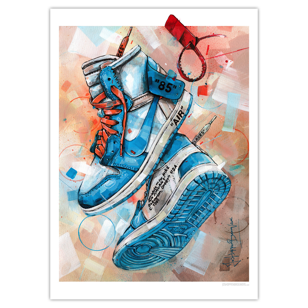 Nike air Jordan retro High Off-White university blue cartel (50x70cm) – Hoppenbrouwers art