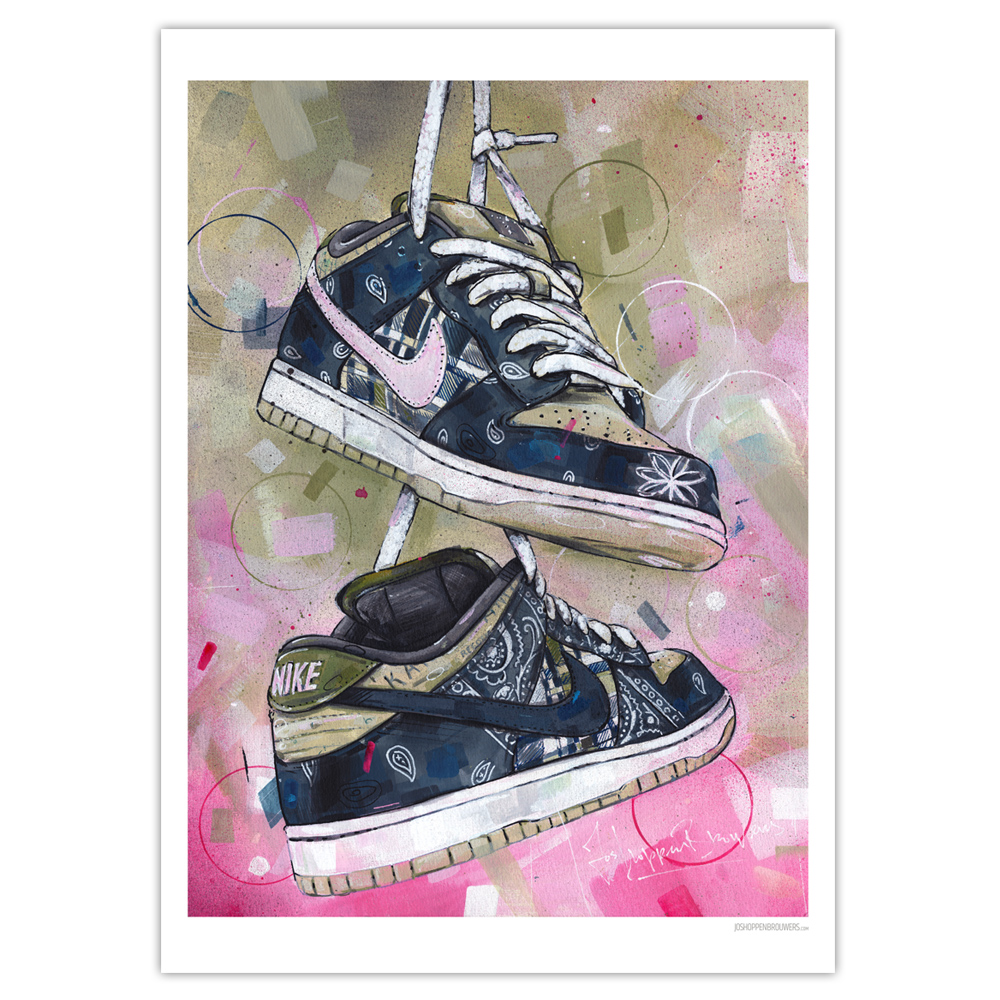 Aanleg schraper dynamisch Nike SB Dunk low Travis Scott Plakat (50x70cm) – Jos Hoppenbrouwers art
