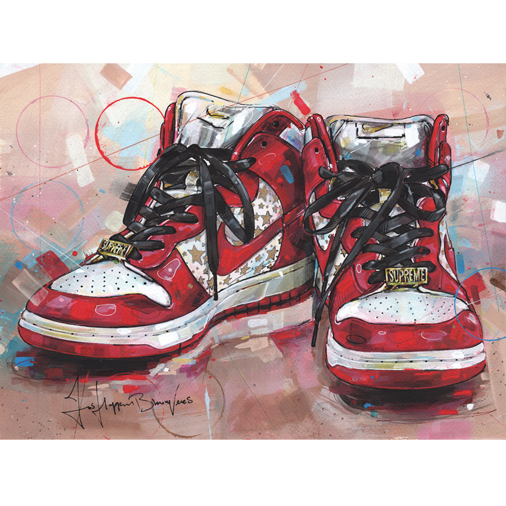 Nike dunk high pro sb Supreme ‘Red stars’ painting (40x30cm)