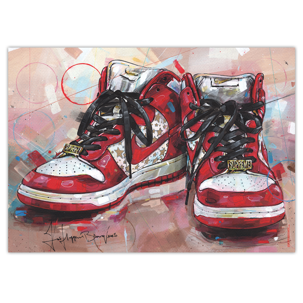 Nike dunk high pro sb Supreme ‘Red stars’ affiche (70x50cm)
