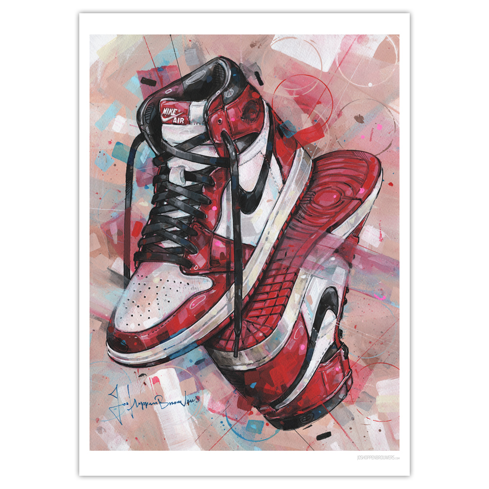 Médula ósea raqueta Abolladura Nike air Jordan 1 retro high Chicago print (50x70cm) – Jos Hoppenbrouwers  art
