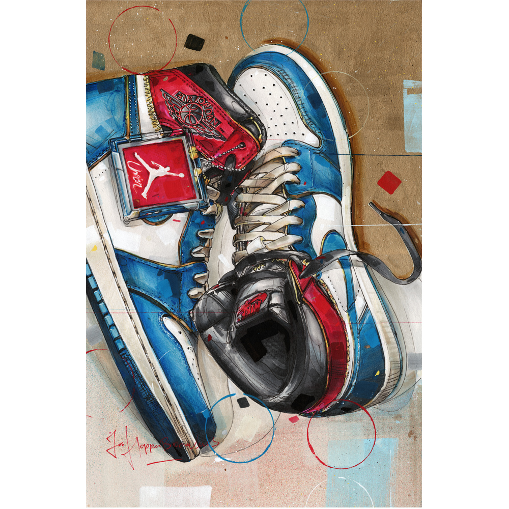 Nike air Jordan 1 Union Los Angeles blue toe painting (28x42cm) – Jos ...
